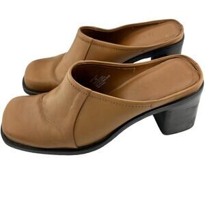 Vintage Y2K Bass Square Toe Cognac Leather Mule Block Heel 8M